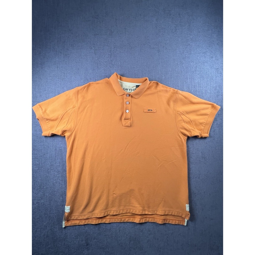 Orvis Fishing Polo Shirt Men's XL Orange Fly Fishing Outdoor Preppy Heavyweight
